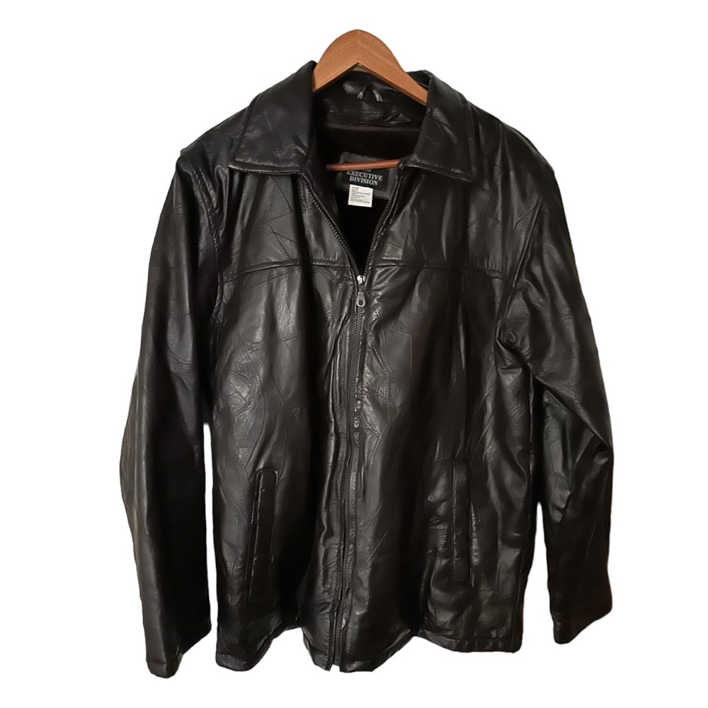 Haband Executive Division Leather Coat Mens Sue Medium Plush Lined Patch Stitch